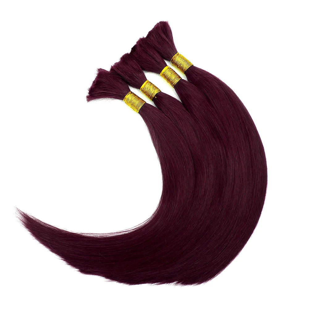 Lovevol 100G Straight Bundles 99J Burgundy Straight Human Hair Bulk For Braiding No Weft Color 100% Human Hair Extensions 16-26