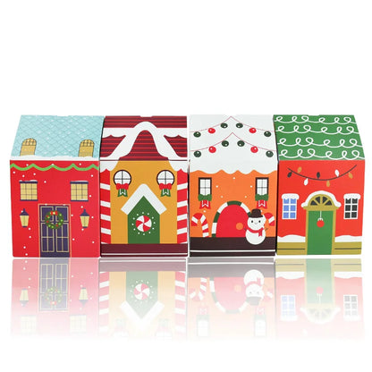 4pcs Christmas House Shape Candy Box Cartoon Merry Christmas Gift Packaging Chocolate Box Navidad 2025 New Year Party Kids Gifts