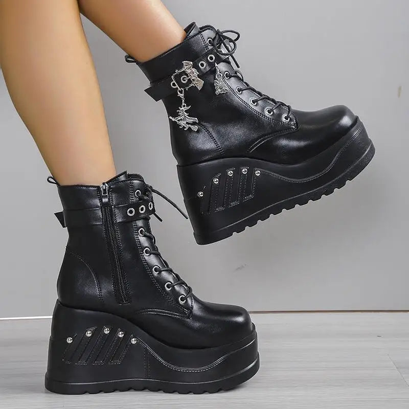 2025 New Boots for Women Fashion Hot Sale Punk Goth Platform Heels Wedge Women's Boots Casual Goth Punk Size 43 Women's Shoes