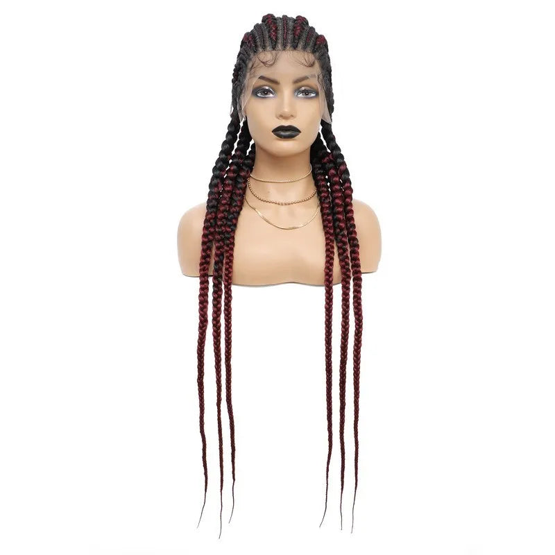 36 Inches Cornrows Braided Wigs Synthetic Full Lace Wig For Black Women Jumbo Braided Wigs Lace Frontal Faux Locs Box Braids Wig