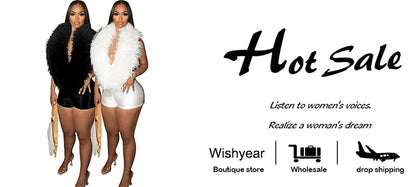 Fashion White Fluffy Backless Halter Faux Fur Short Jumpsuits Women Summer Sleeveless Playsuits One Pieces Party Night Clubwear