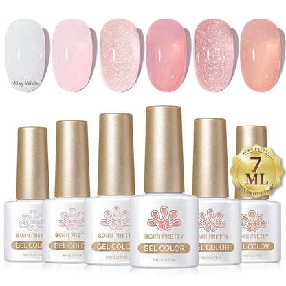 BORN PRETTY 7ml Glitter Gel Nail Polish Set Sparkly Shiny Gold Silver Pink Glitter Gel Polish Kit Winter Christmas Gift Box