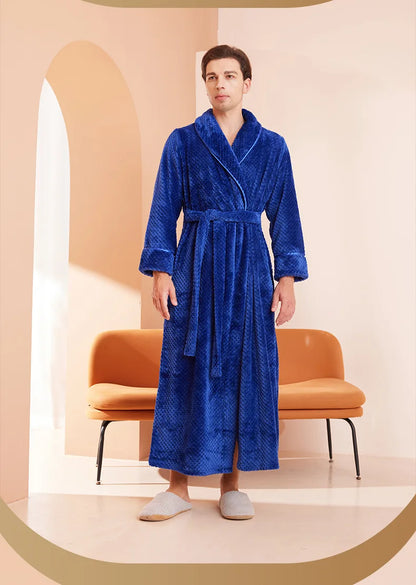 Thicken Flannel Women Long Robe Home Dress Autumn Winter Warm Couple Sleepwear Bathrobe Plush Coral Fleece Lounge Wear Negligee