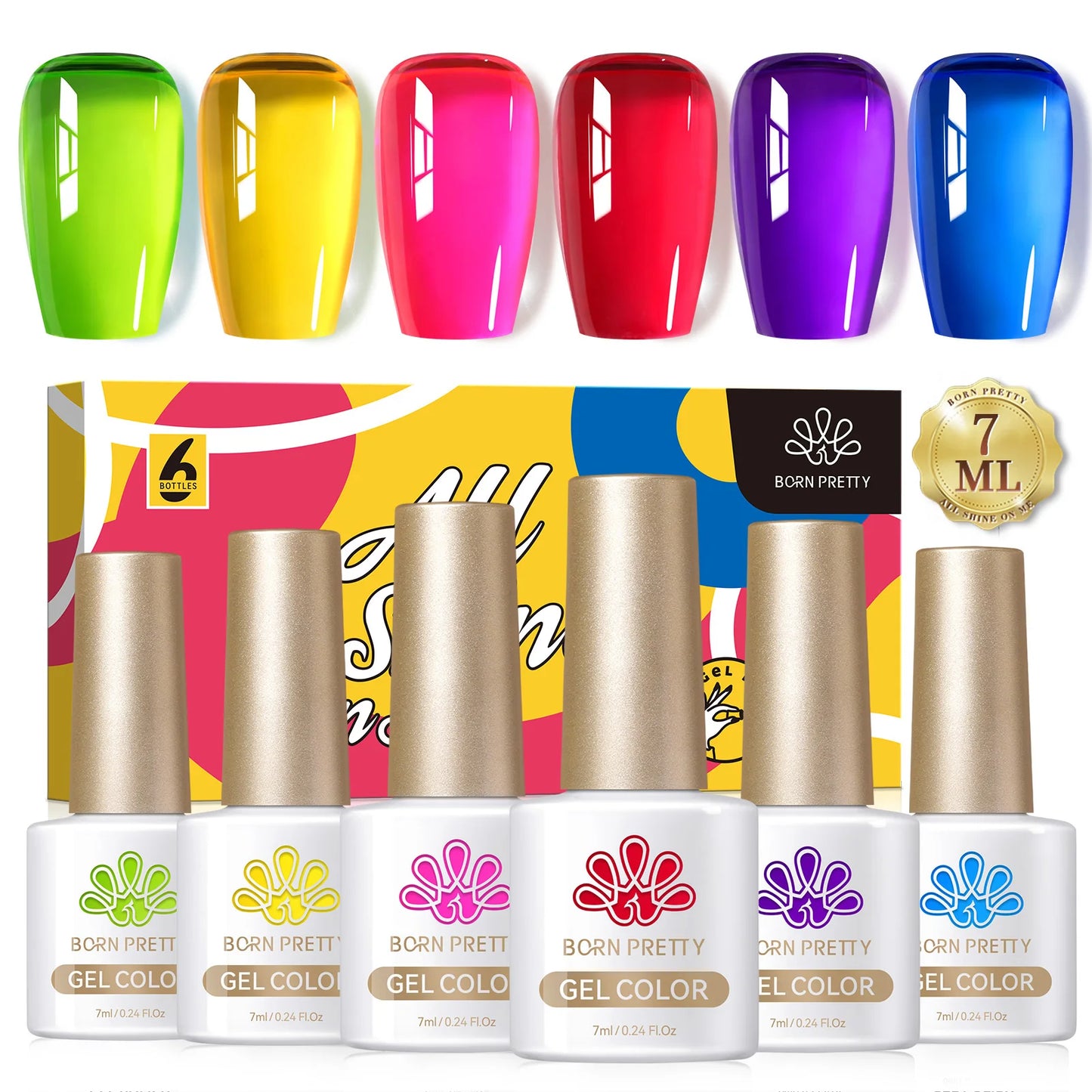 BORN PRETTY 7ml Glitter Gel Nail Polish Set Sparkly Shiny Gold Silver Pink Glitter Gel Polish Kit Winter Christmas Gift Box