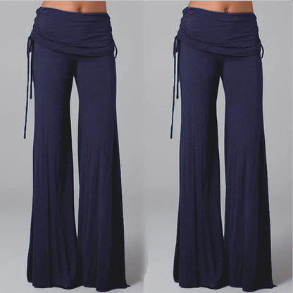 Navy blue women's medieval cosplay pants with a flowy design and adjustable drawstring waist