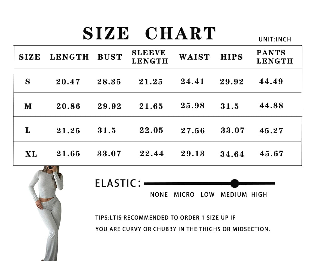 Casual Workout Two Piece Outfits Long Sleeve High Waist Fold-over Flare Flared Leggings Pants Tracksuit Sets Streetwear