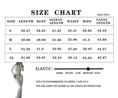 Casual Workout Two Piece Outfits Long Sleeve High Waist Fold-over Flare Flared Leggings Pants Tracksuit Sets Streetwear