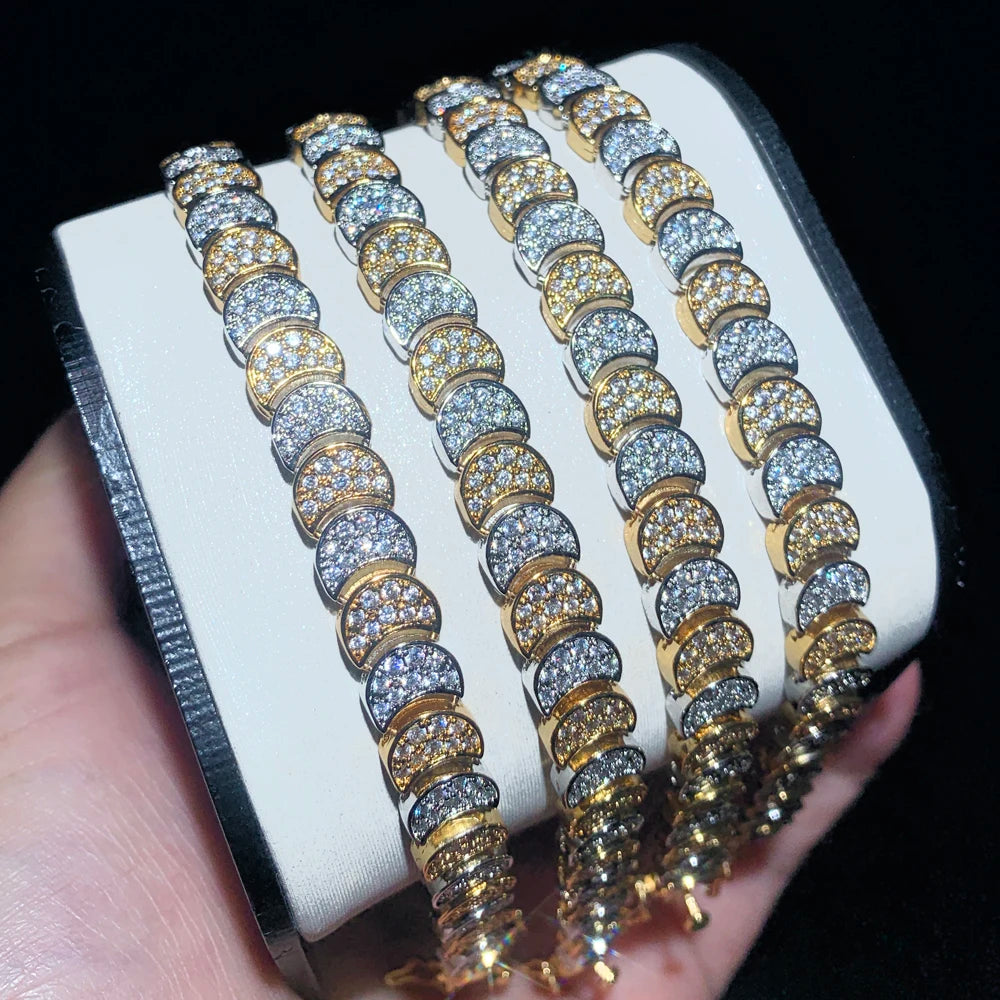 Two Tone Gold Color Paved 5A Cubic Zirconia CZ Moon Shaped Charm Link Chain Fashion Women Bracelet 2025 Gift