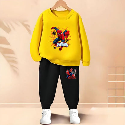 2025 Autumn New Children's Hoodies Sets Anime Spiderman Boys Pullover and Long Pants Two Piece Set Kids Casual Thin Tracksuit