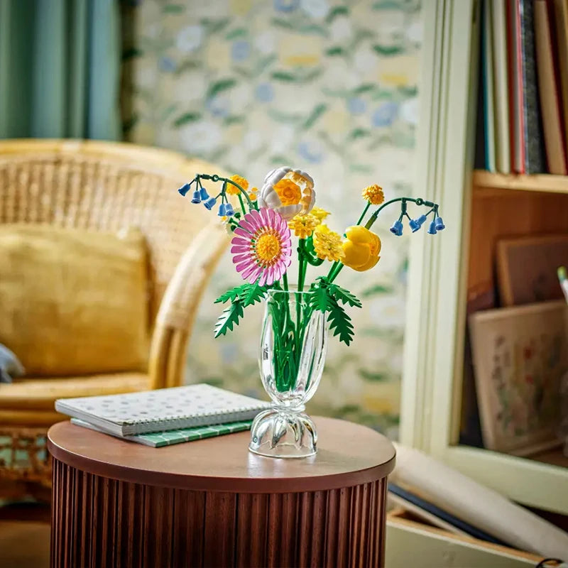 Lego blocks, romantic bouquets, DIY peony eternal flowers, MOC block toys, decorating girls' Valentine's Day gifts