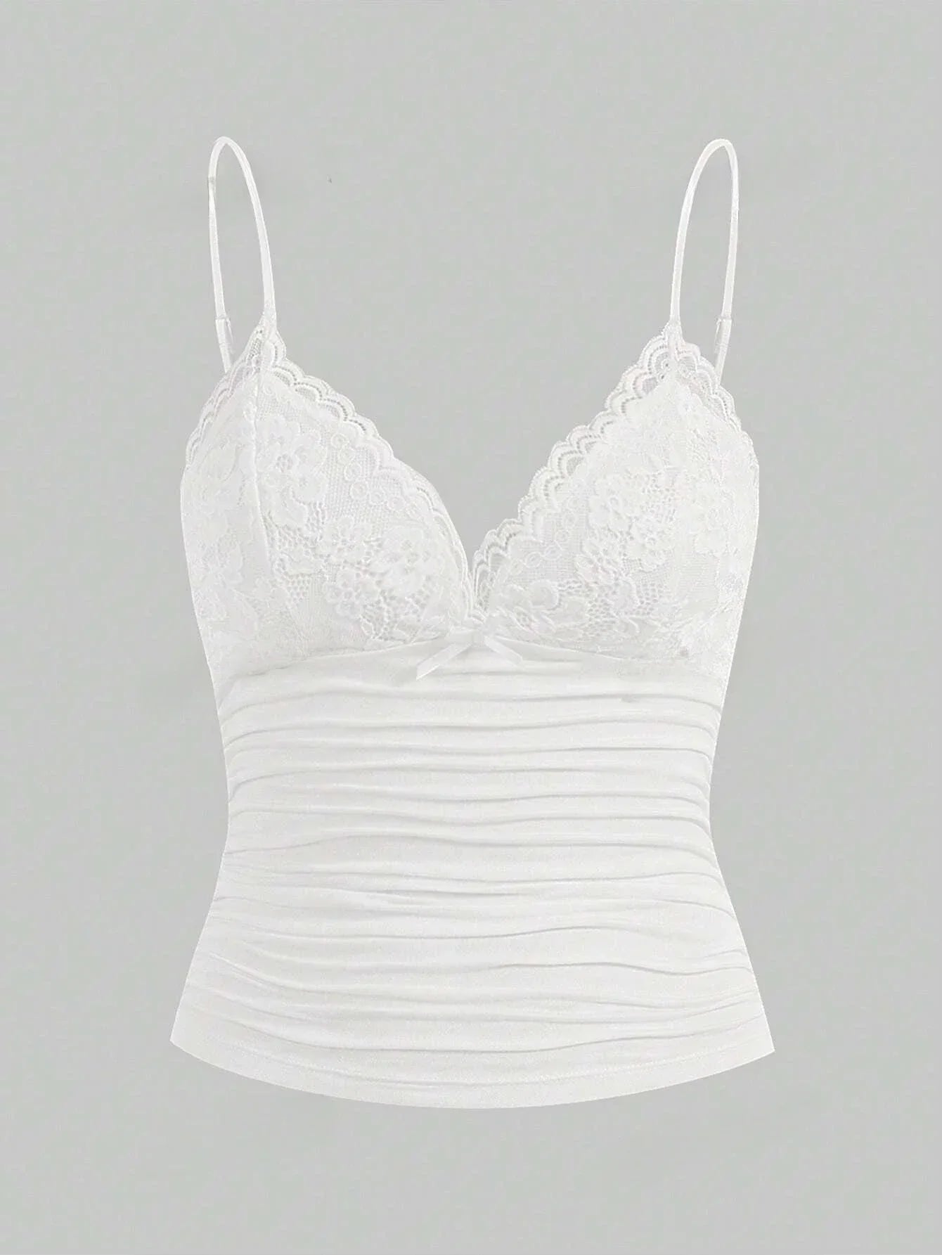 Sexy Contrast Lace Bow Front Crop Cami Top Women 2025 Summer Grunge Punk Y2K Clothes Ruched Skinny Backless Tee Shirt