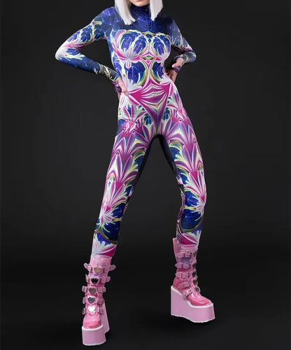 Cosplay Costume Female Woman Sexy Suit Color Element Blue Muscle Halloween Bodysuit Adults High-waisted Sports Jumpsuit