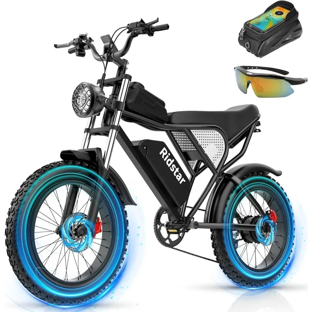 Electric Bike for Adults Q20，2000/1500W，37/30MPH,52V 40AH,48V/20AH E-Bike,30-180 Miles Electric Motorcycle，20"Fat Tire Dirt Bike