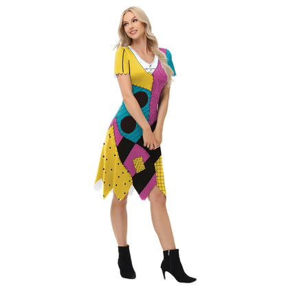 EtherealBe Nightmare Before Christmas Sally cosplay costume in colorful patchwork design with short sleeves