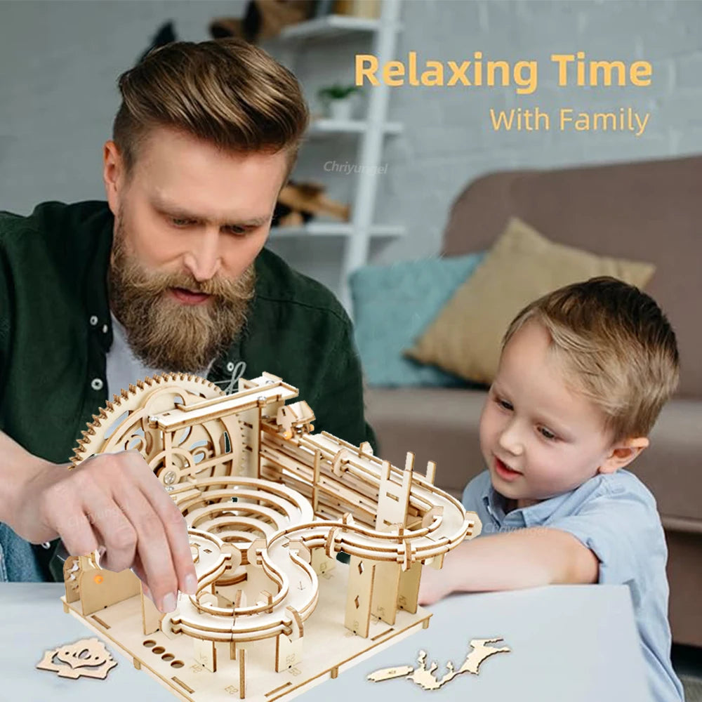 Chriyungel 3D Wooden Marble Run Puzzle DIY Building Model Kits Rolling Ball Track Brain Teaser Game Gift for Adults Teens Kids