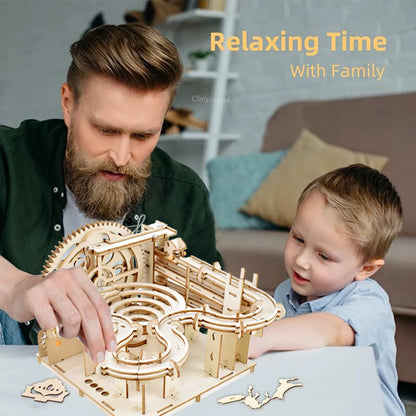 Chriyungel 3D Wooden Marble Run Puzzle DIY Building Model Kits Rolling Ball Track Brain Teaser Game Gift for Adults Teens Kids
