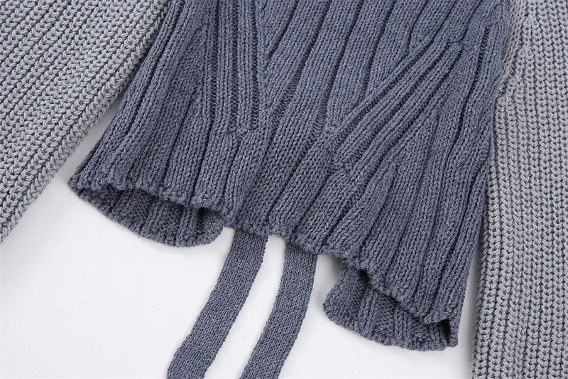 Fashionable Backless Knot Design Knitted Top Women's Autumn Wear Versatile Street Style round Neck Long Sleeve Polyester