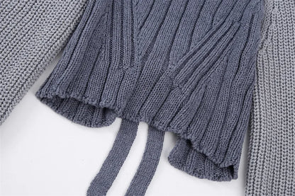 Fashionable Backless Knot Design Knitted Top Women's Autumn Wear Versatile Street Style round Neck Long Sleeve Polyester
