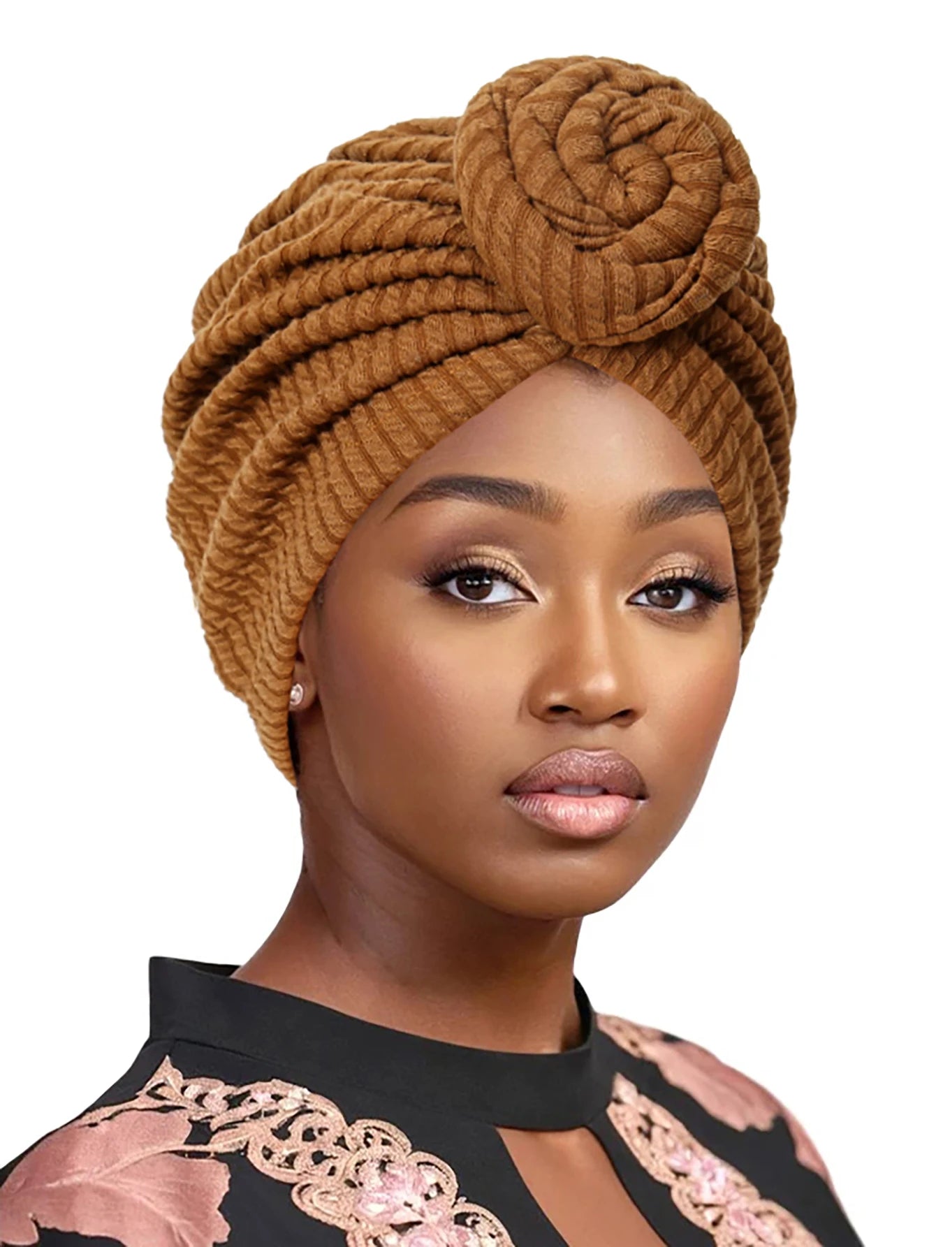 Stylish women's turban hijab hats in rich brown with elegant twisted design for modern fashion