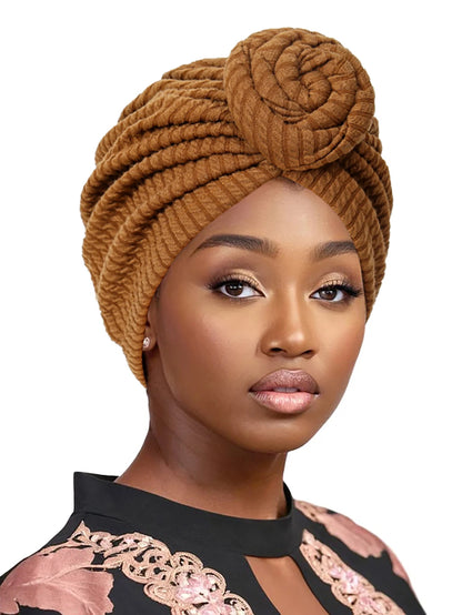 Stylish women's turban hijab hats in rich brown with elegant twisted design for modern fashion
