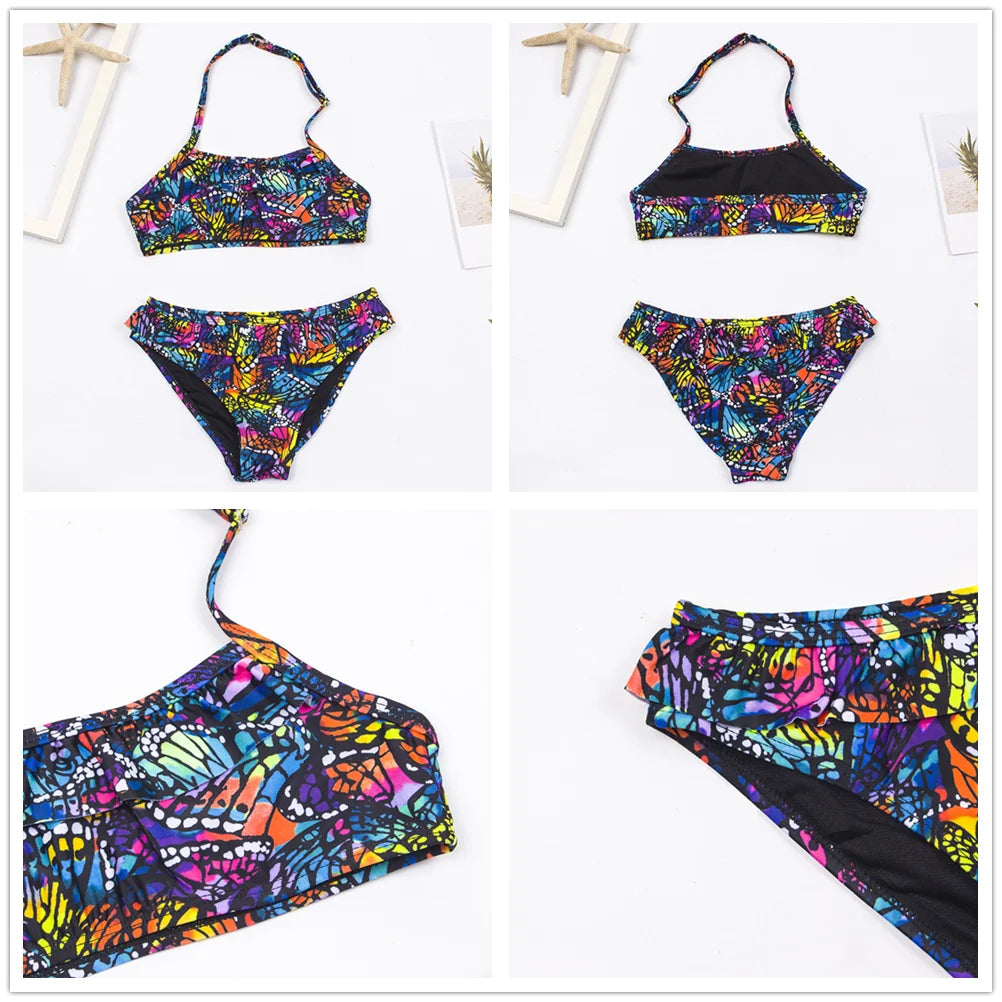 7-14Year Butterfly Print Child Bikini Set 2025 Girls Swimsuit Swimwear For Kids Summer Brazilian Teen Baby Swimming Suit Biquini