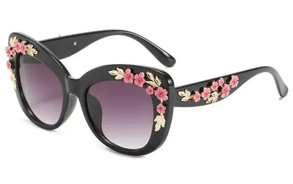 Retro Cat Eyes Sunglasses  Flower Cat Eyes Sunglasses UV400 Butterfly Eyes Broken Plastic Gradient Men's and Women's Sunglasses