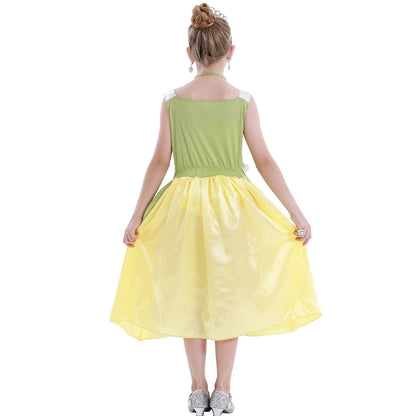 Classic Girls Fairy Tale Tiana Cosplay Costume Elegant Princess Green Party Dress Christmas Summer Sleeveless Princess and Frog