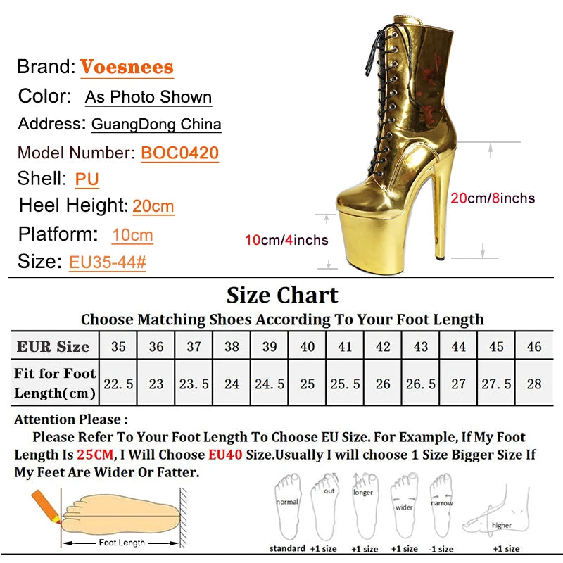 New Gold Shoes for Women 2025 Platform Heels Pole Dance Stripper 20cm/8Inch Sexy Ankle Boots Round ToeThin Heels Ladies Shoes