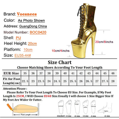 New Gold Shoes for Women 2025 Platform Heels Pole Dance Stripper 20cm/8Inch Sexy Ankle Boots Round ToeThin Heels Ladies Shoes