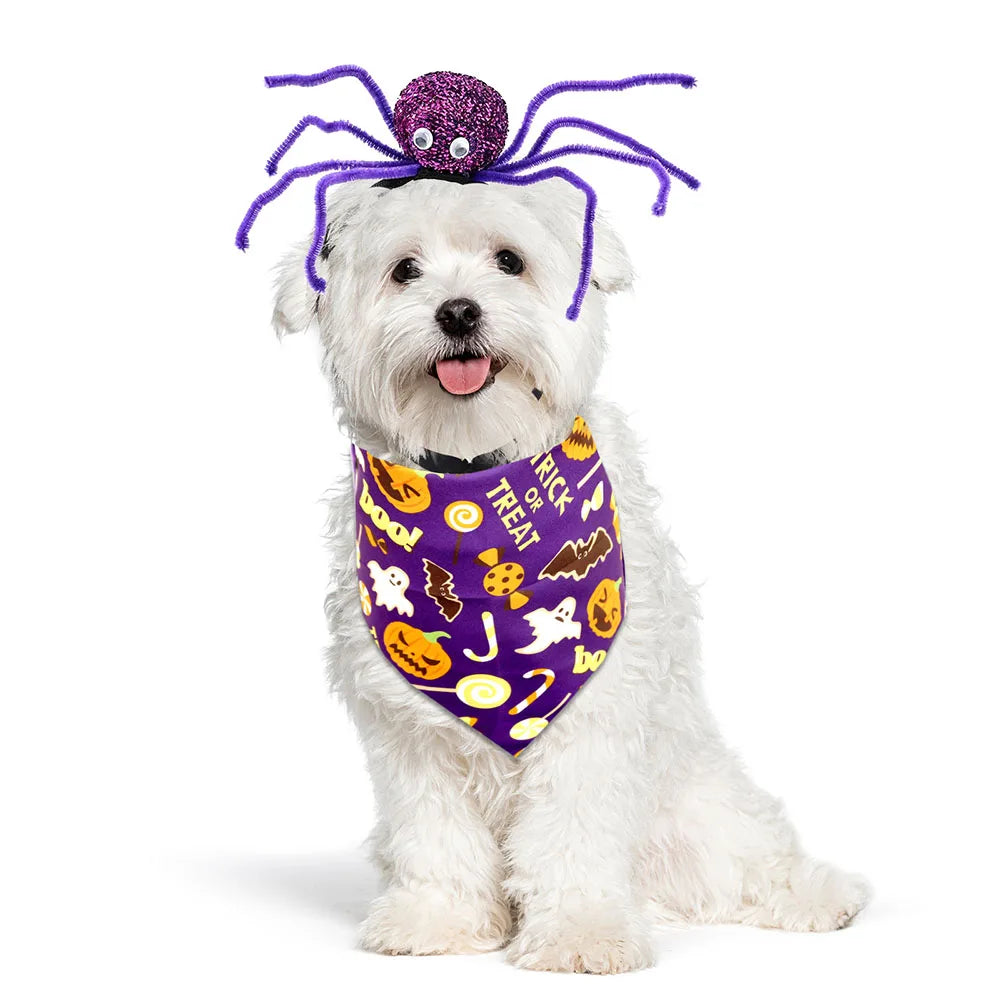 Halloween Dog Accessories Set Spider Headband Dog Bandanas Set Pet Triangle Scarf Headband For Dogs and Cats Pet Supplies