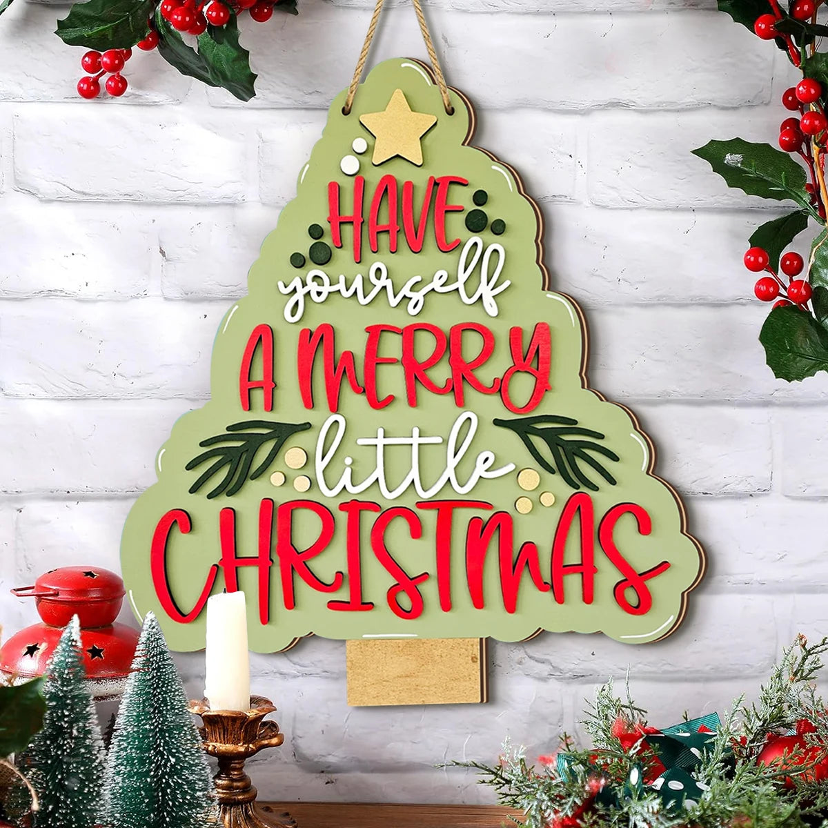 Christmas - themed Wooden Sign with "Have Yourself a Merry Little Christmas"