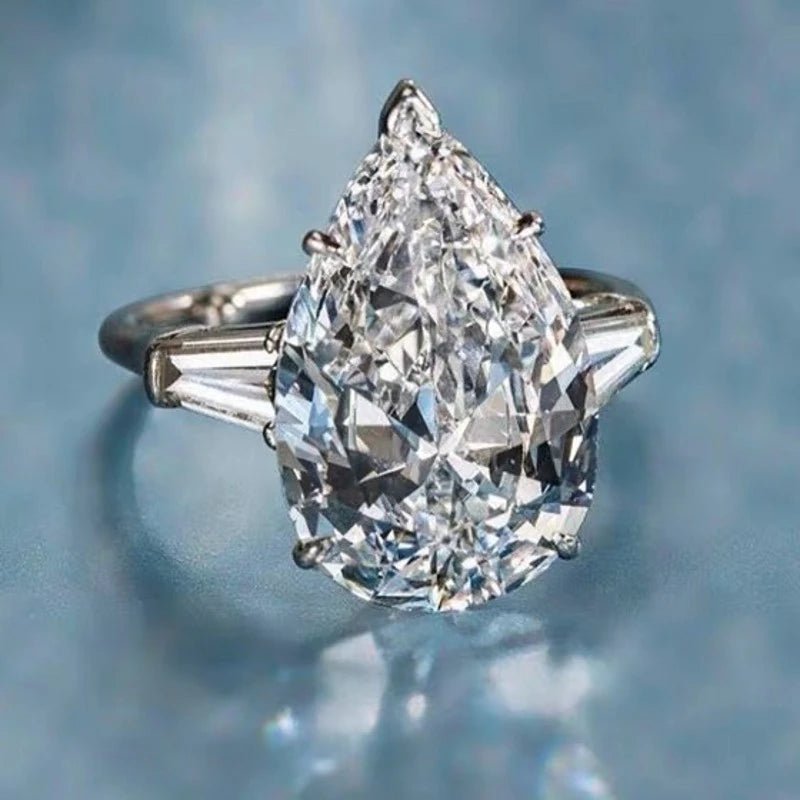 Original 100% 925 Sterling Silver Wedding Engagement Cocktail Women Luxury Drop Cuts Simulated Diamond Rings Fine Jewelry Gift