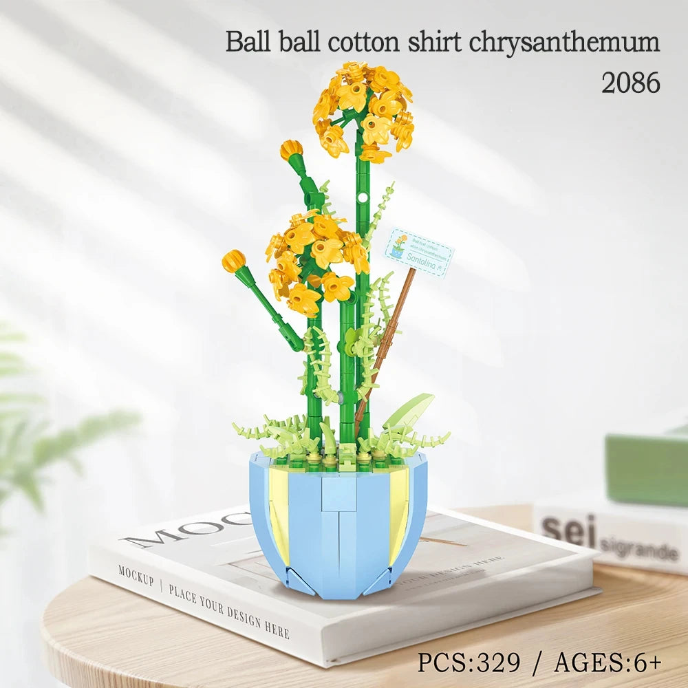 Building Blocks Set Orchid Flowers Bouquet Flower Blocks Bonsai Plant Model Bricks DIY Home Decoration Toys Kids Chirstmas Gifts