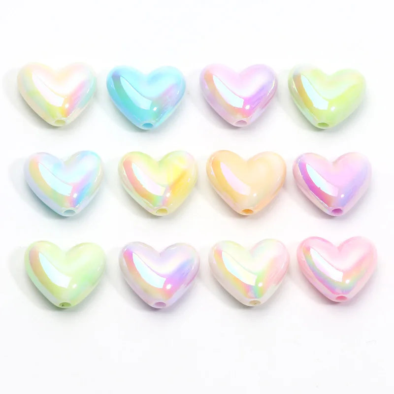10pcs 15x17mm Macarons ABS Heart Spacer Beads Shiny Love Heart Acrylic Beads For Diy Jewelry Making Bracelet Necklace Earrings