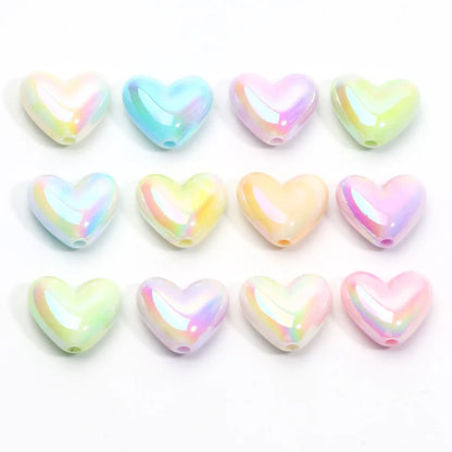10pcs 15x17mm Macarons ABS Heart Spacer Beads Shiny Love Heart Acrylic Beads For Diy Jewelry Making Bracelet Necklace Earrings