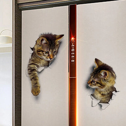 Cute Cute Cat 3D Cracked Wall Sticker Family Stickers Window Room Decorations Bathroom Home Decor