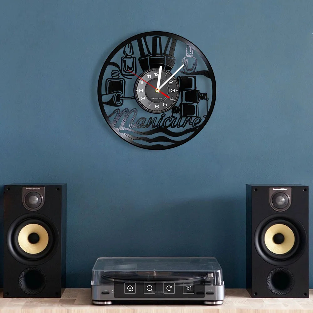 Manicure Design Wall Clock Fashion Beauty Store Wall Art Salon Vinyl Record Wall Clock Beauty Home Decor Gift For Her