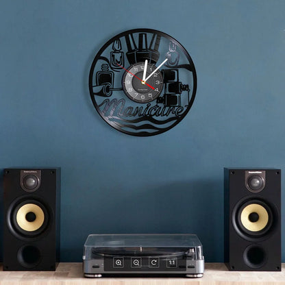 Manicure Design Wall Clock Fashion Beauty Store Wall Art Salon Vinyl Record Wall Clock Beauty Home Decor Gift For Her