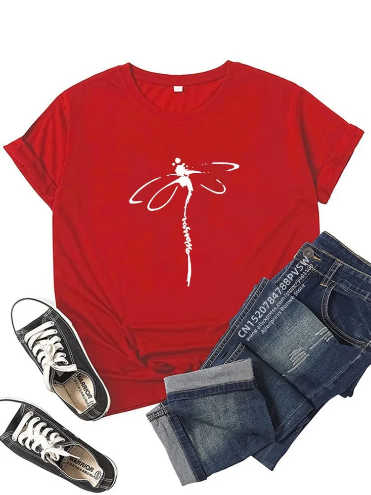 Women Motif libellule Dragonfly Funny Print T-shirt Girl Daily Y2K Harajuku 90s Tee Tops Female Funny Mom Gift Sreewear Clothes