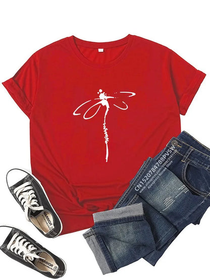 Women Motif libellule Dragonfly Funny Print T-shirt Girl Daily Y2K Harajuku 90s Tee Tops Female Funny Mom Gift Sreewear Clothes