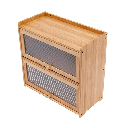 2-Tier Bamboo Storage Cabinet Large Storage Space Countertop Storage Cabinet