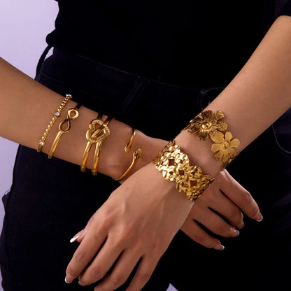 Exaggerated Metal Shell Starfish Flower Bangles Bracelets For Women Men Stainless Steel Fish Bow Heart Open Cuff Bangle Jewelry