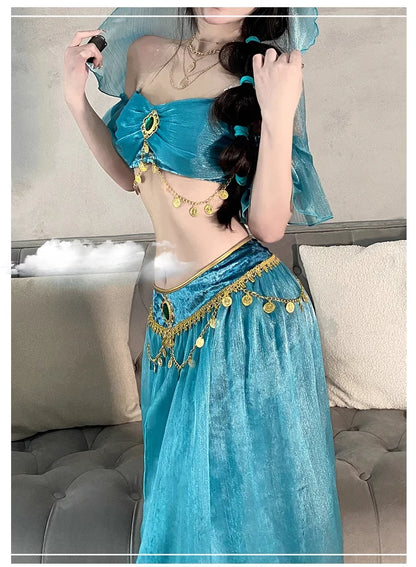 Role Playing Sexy Western Dance Girl Aladdin Peacock Princess Greek Goddess Costume Hot Egyptian Exotic Costume Performance Set