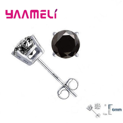 Classic CZ Crystal Stud Earrings 925 Sterling Silver Color for Women Men Unisex Gift AAA Cubic Zircon Wedding Party Jewelry