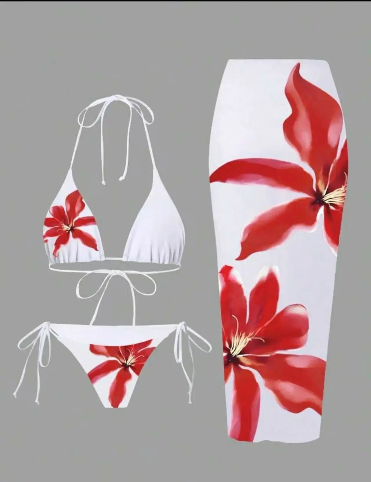 Sexy Print Three-piece Swimsuit Set Charms Lilies Limited Edition Bikini Set Attractiveness Sensuality Fashionable Women's Wear