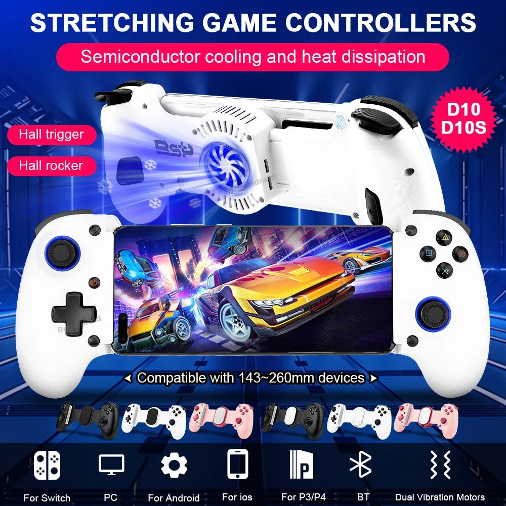 Hot Sale D10 D10S Stretching Cooling Wireless Game Controller For SWITCH/Android/Apple IOS Tablet /P3/P4/XBOX Gamepad Streaming