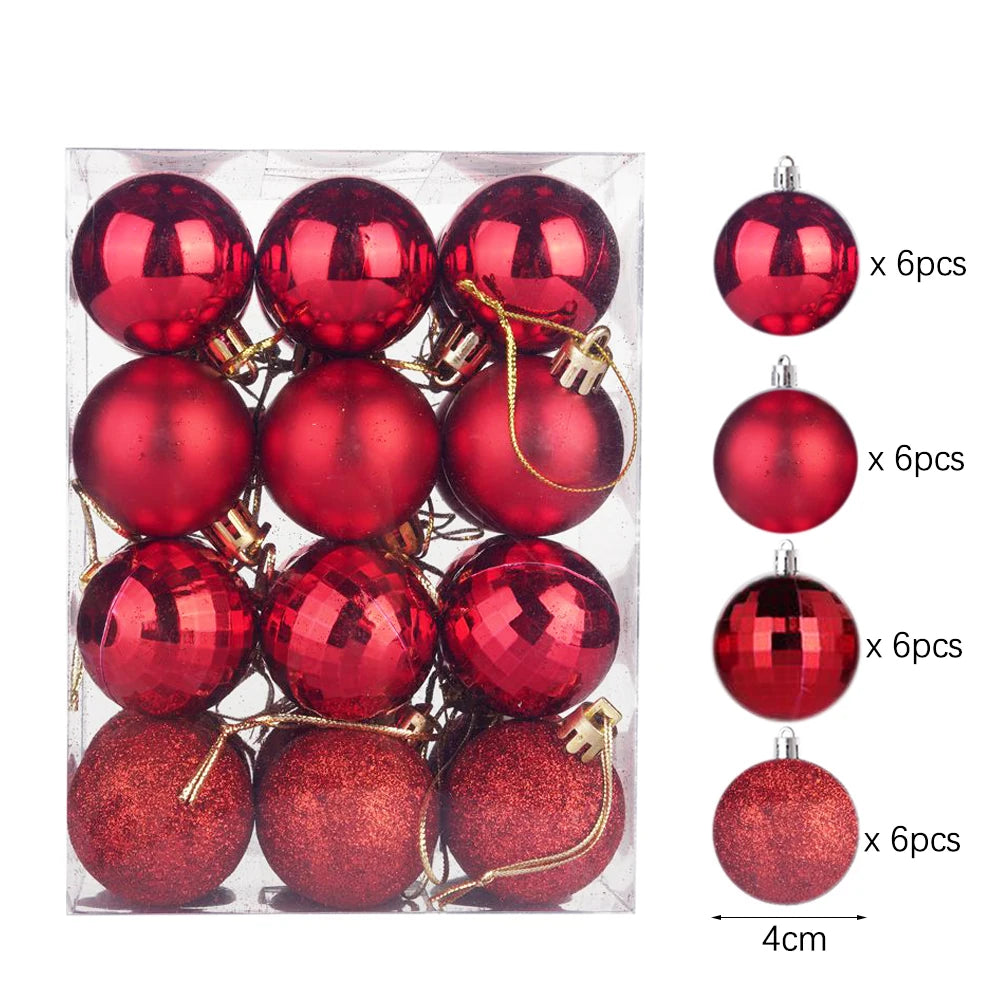 24Pcs Christmas Ball Pendent Decoration Xmas Tree Gold Glitter Hanging Ornament Ball Home Xmas Party Decor Navidad Gift Supplies