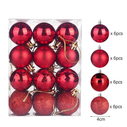 24Pcs Christmas Ball Pendent Decoration Xmas Tree Gold Glitter Hanging Ornament Ball Home Xmas Party Decor Navidad Gift Supplies