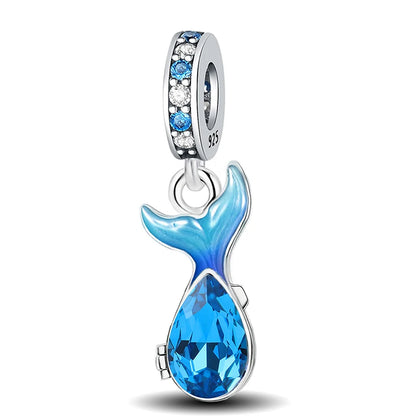 925 Sterling Silver Jellyfish Seahorse Blue Ocean Series Charms Beads Fit Diy Bracelet Making Gift of Fine Jewelry for Womens