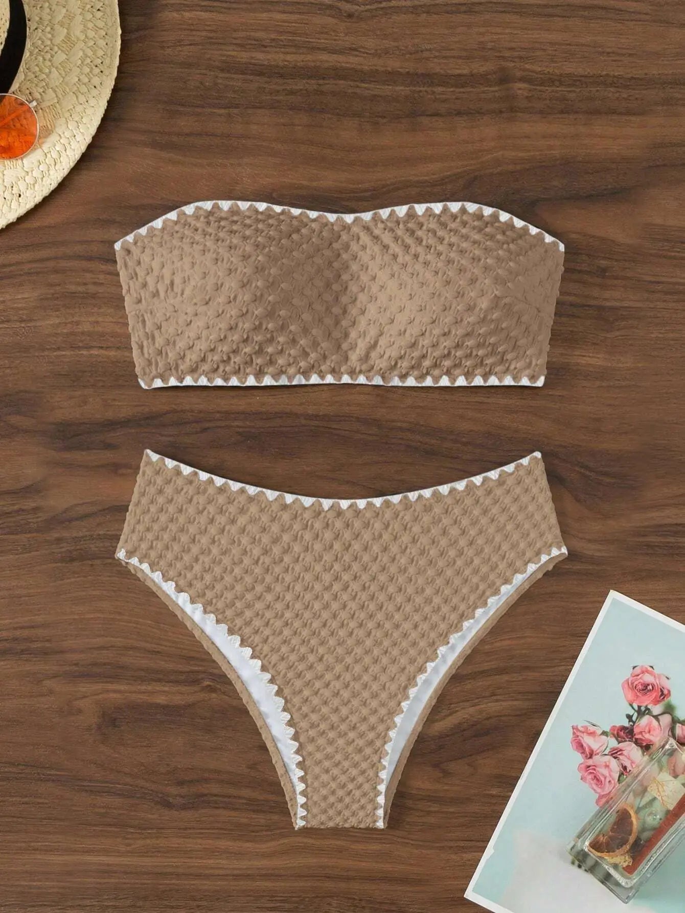 Swimwear White 2 Piece Strapless Swimsuit for Women Sexy Bandeau Backless Bikini Set Lace-up Patchwork Bathing Suit 2025 New